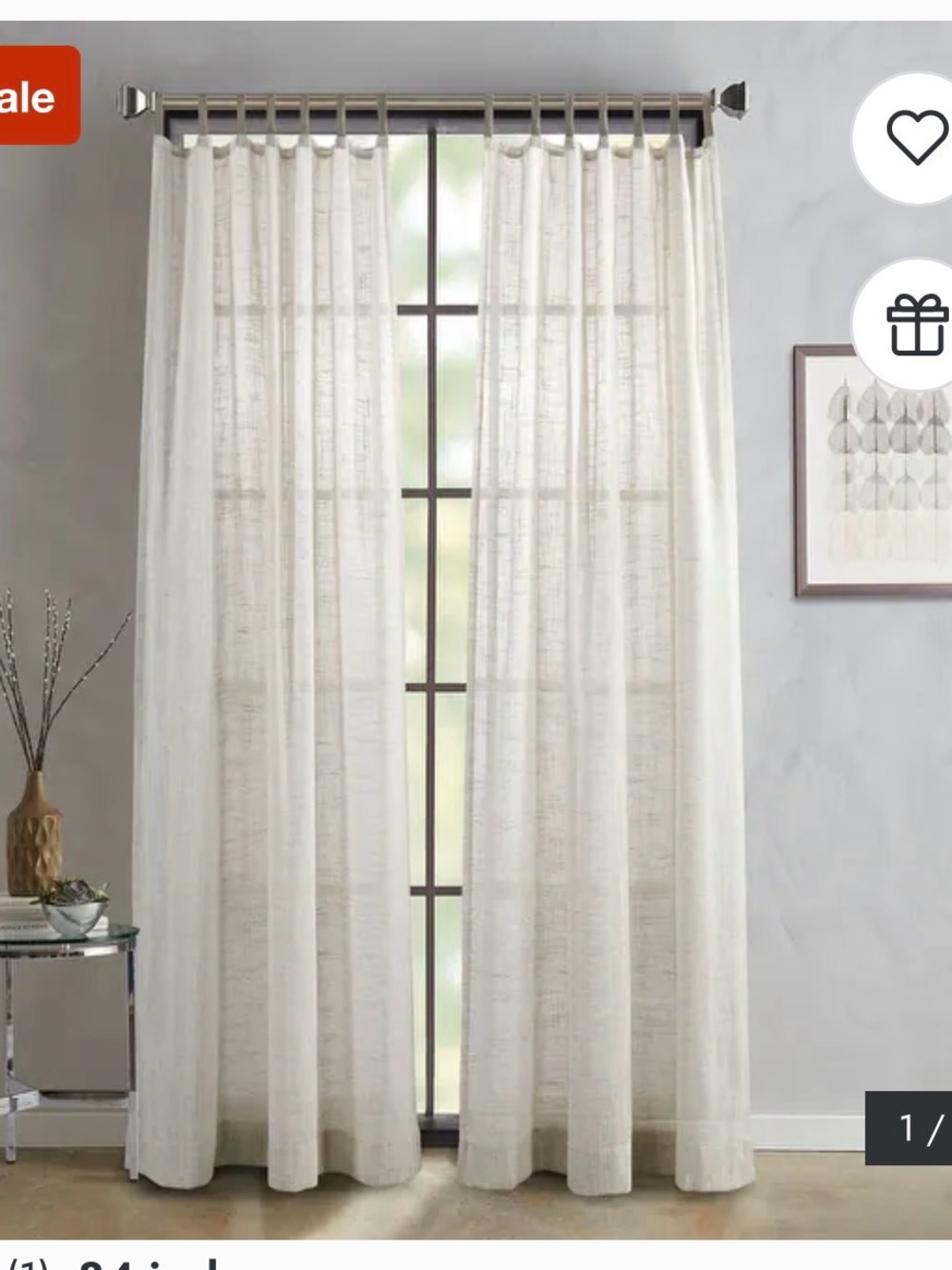 Sheer Cream Tab-Top Curtain Panel - Neutral Window Drape